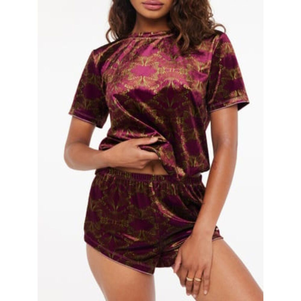 Savage X Fenty Psychedelic Velvet Sleep Set Dazed Lounge Shorts Top Sz M